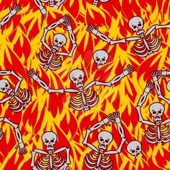 Sinners in fire hell seamless pattern. dead in Gehenna. Skeletons screaming for help. Hells torments. Religious background. reckoning for sins

