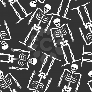 Skeleton seamless pattern. Bones and skull ornament. Ornament of dead. Happy skeletons texture. Halloween background 
