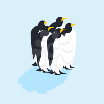 Group of penguins. Arctic animals on ice. Antarctic Birds. flock of animals at orth Pole
