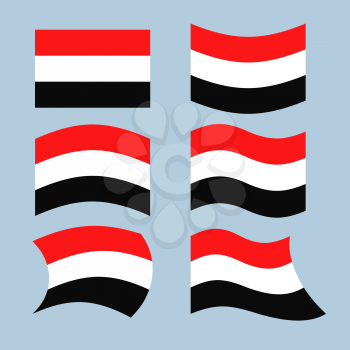 Yemen flag. Set of flags of Republic of Yemen in various forms. Developing Yemeni state flag in South-West Asia