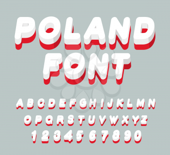 Poland font. Polish flag on letters. National Patriotic alphabet. 3d letter. State color symbolism European state
