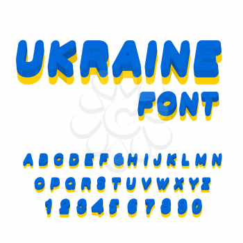 Ukraine font. Ukrainian flag on letters. National Patriotic alphabet. 3d letter. State color symbolism European state
