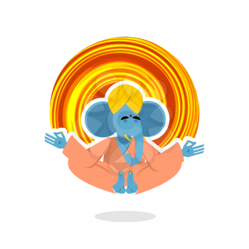 Lord Ganesha. Elephant yogi meditates. Blue Elephant is engaged in yoga. Animal meditating. Ganesha attained enlightenment. Yogi isolated. Animals yoga