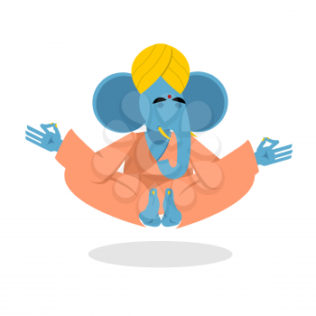 Lord Ganesha. Elephant yoga. Blue Elephant is engaged in yoga. Animal attained enlightenment in Indian turban. Elephant on white background. Beast yoga