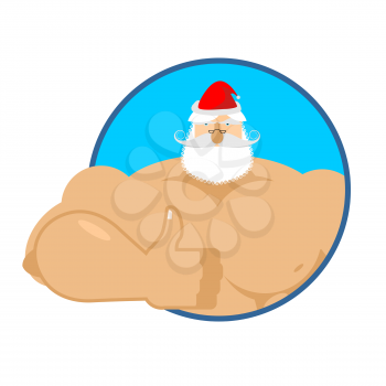 Strong Santa thumbs up. Christmas fitness. Holiday Training. Gesture of hand is all right