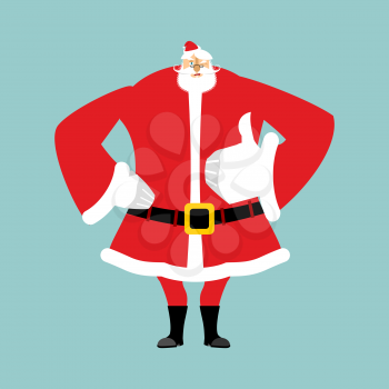 Santa Claus thumbs up. Gesture of hand is all right. Success of Christmas. Good luck in new year. Xmas template
