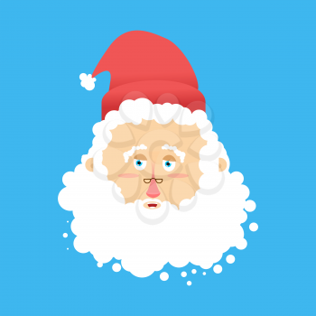 Santa Claus laugh Emoji. Cheerful Santa face grandfather with beard and mustache isolated. Christmas avatars
