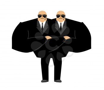 Bodyguard mutant. Monster Security guard face control of nightclub. Black suit and hands-free. protection person on white background
