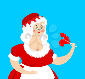 Mrs. Claus isolated. Wife of Santa Claus. Christmas woman in red dress and white apron. Xmas grandmother in Bonnet
