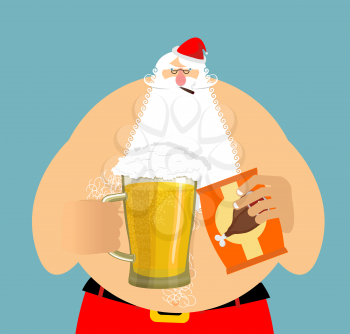 Santa Claus and beer. Christmas beer mug. New Year alcohol
