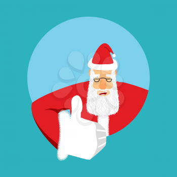 Santa Claus thumbs up. Gesture of hand is all right. Success of Christmas. Good luck in new year. Xmas template