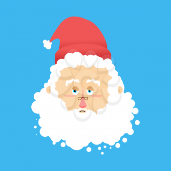 Sad Santa Claus Emoji. sorrowful Santa. grandfather with beard and mustache isolated. Christmas avatars

