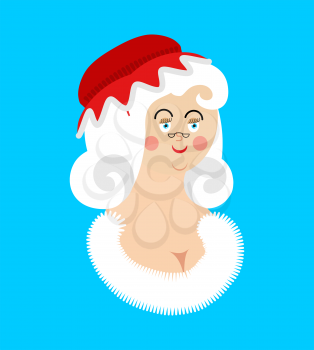 Mrs. Claus face. Wife of Santa Claus. Christmas woman in red dress and white apron. Xmas grandmother in Bonnet
