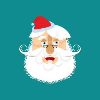 Santa Claus laugh Emoji. Cheerful Santa face grandfather with beard and mustache isolated. Christmas avatars
