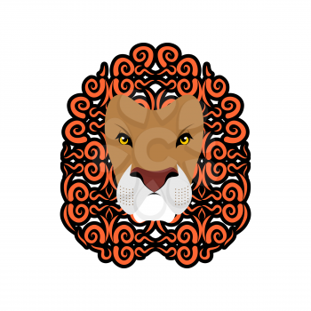 Lion Abstract emblem. Mane ornament. Leo tattoo. wild animal