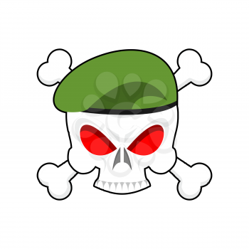 Skull in beret military emblem. Army cap and head of skull. Terrible sign for clothing soldiers