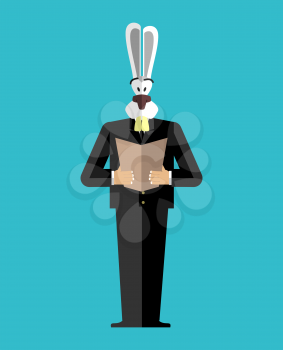 Rabbit businessman in suit. Wild animal people. Hare manager in human clothes
