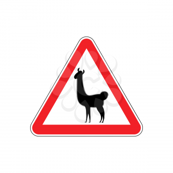 Lama Warning sign red. llama Hazard attention symbol. Danger road sign triangle animal
