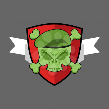 Military emblem. Army logo for special troops. Soldiers badge. Skull in beret. Crossbones and skeleton head
