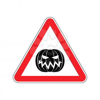 Halloween Warning sign red. Masquerade Hazard attention symbol. Danger road sign triangle pumpkin
