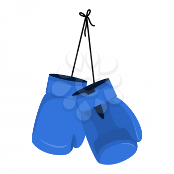 Hanging blue boxing gloves. Accessory for boxer. sports equipment
