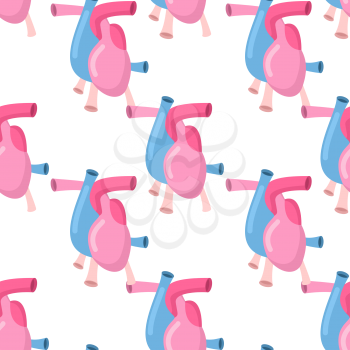 Heart anatomy body seamless pattern. Atrial and ventricular pattern. Veins and arteries background. Anatomical texture

