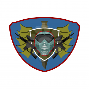 Paintball logo. Military emblem. Army sign. Helmet and weapons. Awesome badge for sports teams and clubs
