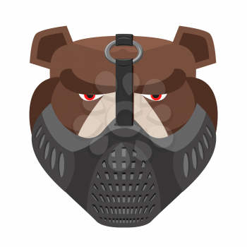 Angry bear in protective mask. Aggressive Grizzly head. Wild animal muzzle isolated. Forest predator
