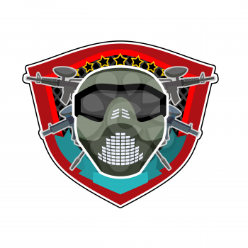 Battle logo. Paintball Helmet and weapons. Military emblem. Army sign. Awesome badge for sports teams and clubs
