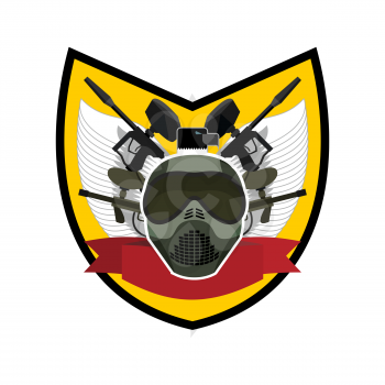 Paintball logo. Military emblem. Army sign. Helmet and weapons. Awesome badge for sports teams and clubs
