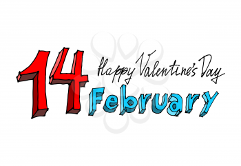 14 February lettering. Valentines Day emblem. Typography for day enamored
