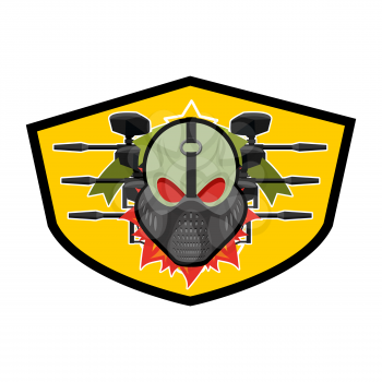 Paintball logo. Military emblem. Army sign. Skull in protective mask and weapons. Awesome badge for sports teams and clubs
