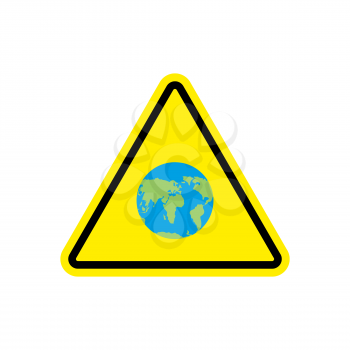 Earth Warning sign yellow. Planet Hazard attention symbol. Danger road sign triangle universe
