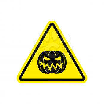 Halloween Warning sign yellow. Masquerade Hazard attention symbol. Danger road sign triangle pumpkin
