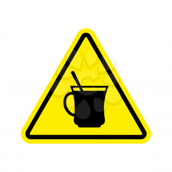 Coffee Warning sign yellow. Drinking tea Hazard attention symbol. Danger road sign triangle cup
