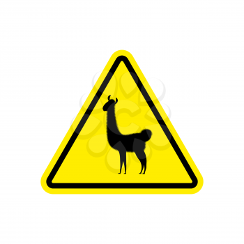 Lama Warning sign yellow. llama Hazard attention symbol. Danger road sign triangle animal
