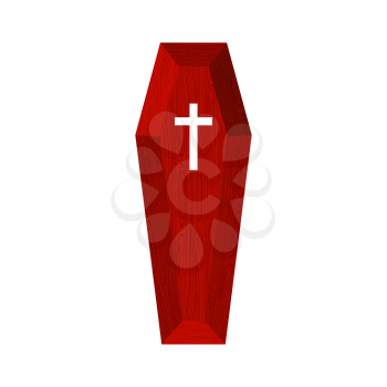 Coffin isolated. Red casket on white background. Religion object
