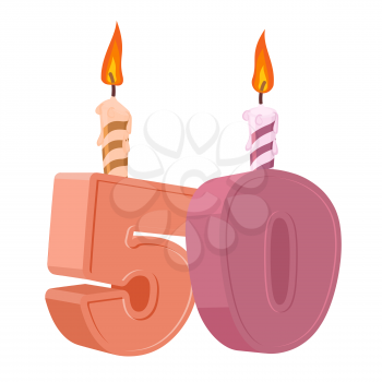 50 years birthday. Number with festive candle for holiday cake. fifty Anniversary
