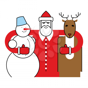 Santa, Snowman and Reindeer. Christmas character. Friends for New Year
