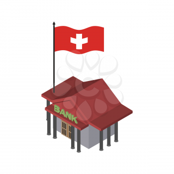 Swiss bank. Financial building and flag of Switzerland
