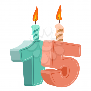 15 years birthday. Number with festive candle for holiday cake. fifteen Anniversary