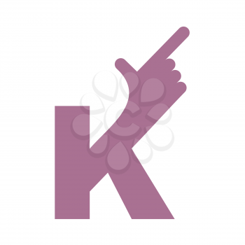 K letter hand isolated. Forefinger lettering on white bacgkround.  
