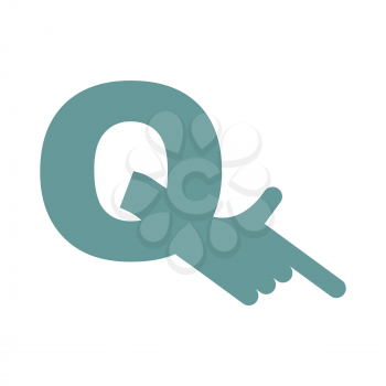 Q letter hand isolated. Forefinger lettering on white bacgkround.  
