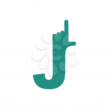 J letter hand isolated. Forefinger lettering on white bacgkround.  
