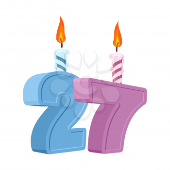 27 years birthday. Number with festive candle for holiday cake. twenty seven Anniversary
