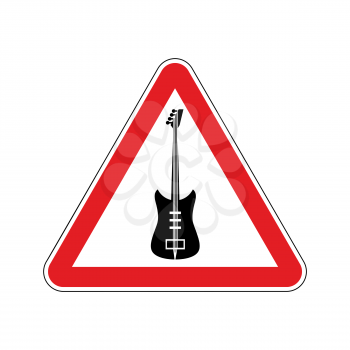 Rock and roll Warning sign. Caution rock music. Danger road symbol red triangle. Electro guitar emblem