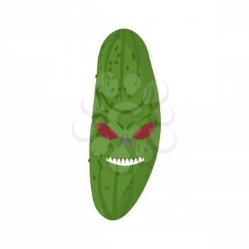 Angry cucumber. Aggressive green vegetable. Dangerous fruit
