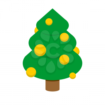 Christmas tree isometric style. Decorated fir geometry for holiday. Festive spruce. New Year and Christmas illustration
