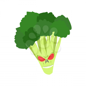 Angry broccoli. Aggressive green vegetable. Dangerous fruit
