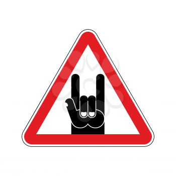 Attention rock music. Warning rock hand symbol. Danger road sign red triangle